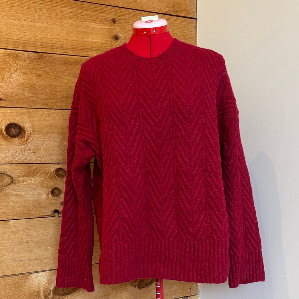 Women’s Red Crewneck Cable Knit Sweater